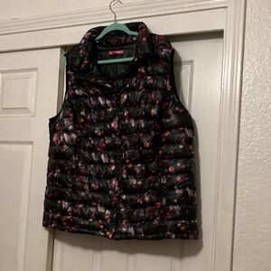 Woman Within Black Floral Puffer Vest